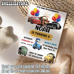 digital cars birthday invitation editable template for lighting mcqueen birthday invitation for kids birthday party