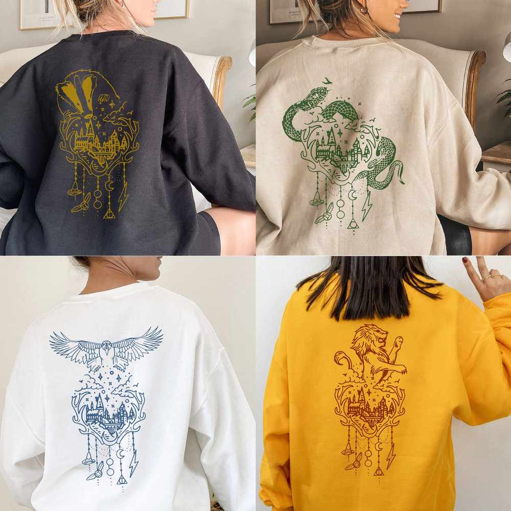Hogwarts House Double-sided Sweatshirt, Wizard World, Wizard School Sweater, Witchcraft Shirt, HP Tee, Granger Weasley, Hogwarts - 1.jpg