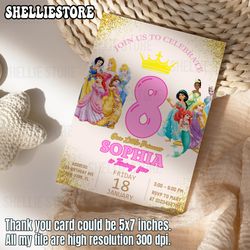 princess birthday canva template| princess birthday party invitation| gold and pink invitation template| princess party