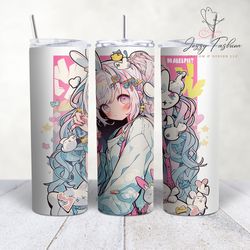 anime girl cup skinny tumbler, anime pink hair girl 20oz skinny tumbler, anime girl japan 30oz skinny tumbler