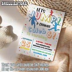 jump trampoline party personalized invitation, free thank you cards, boy bounce birthday template, boys printable