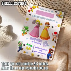 editable super mario princess peach birthday invitation, template party card
