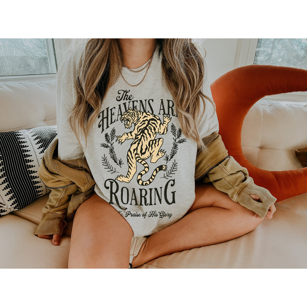 Christian Shirts The Heavens are Roaring Shirt Oversized Bible Verse Faith Based Apparel Christian Gifts for Her On Earth As it is in Heaven - 2.jpg