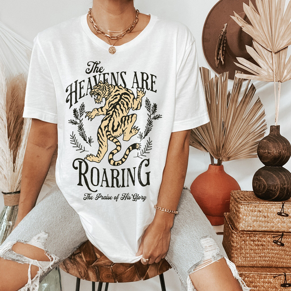 Christian Shirts The Heavens are Roaring Shirt Oversized Bible Verse Faith Based Apparel Christian Gifts for Her On Earth As it is in Heaven - 3.jpg