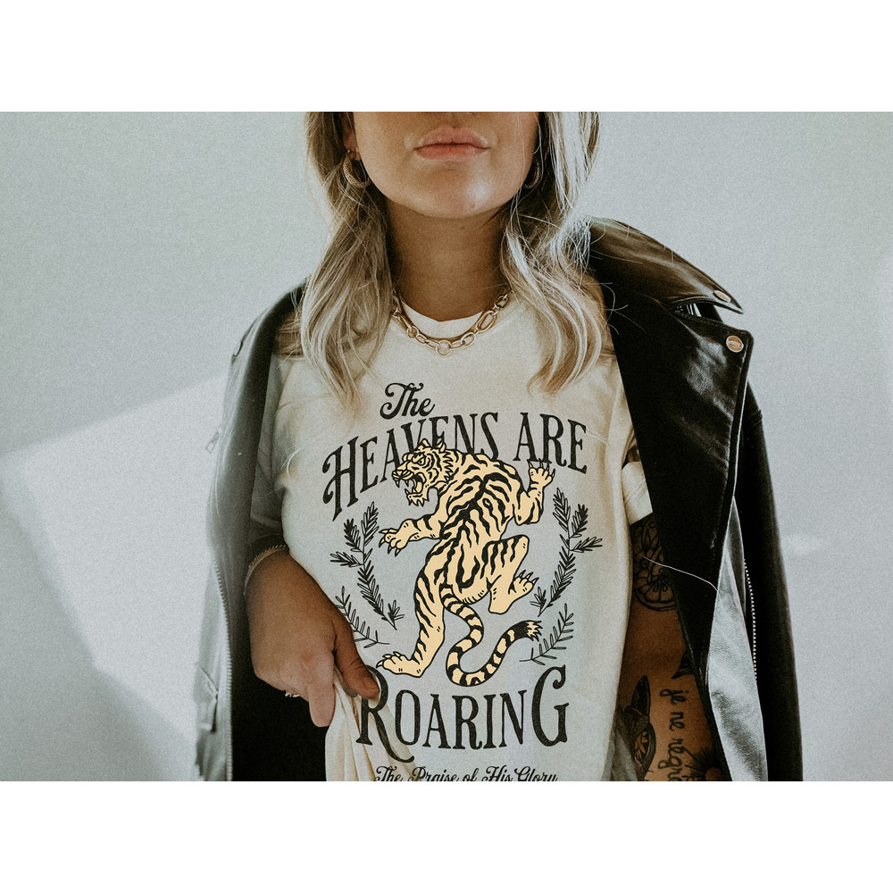 Christian Shirts The Heavens are Roaring Shirt Oversized Bible Verse Faith Based Apparel Christian Gifts for Her On Earth As it is in Heaven - 4.jpg
