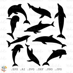 Dolphin Svg, Dolphin Silhouette, Dolphin Cricut, Dolphin Stencil Svg, Dolphin Templates Dxf, Sea Animal Svg