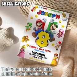super mario birthday invitation, mario brothers birthday invite, instant download invite canva editable template boy