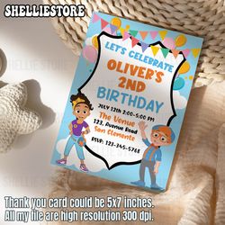 editable kids birthday invitation, boys birthday, girls birthday party, digital editable template, blip birthday theme