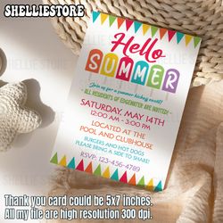 summer party invitation / summer backyard bbq / neighborhood party / summer kick off invitation / end of school party