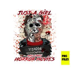 just a girl who loves horror movie png, freddy and jason png,halloween png, horror movie character png, horror movie png