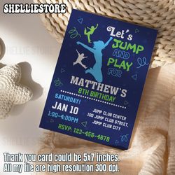 jump party neon invitation, trampoline neon invitation, boys jump invite, trampoline party, jump party ideas, canva