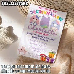 squishmallow birthday invitation, squishy invitation,customizable squishmallows birthday party invitation, squishmallow