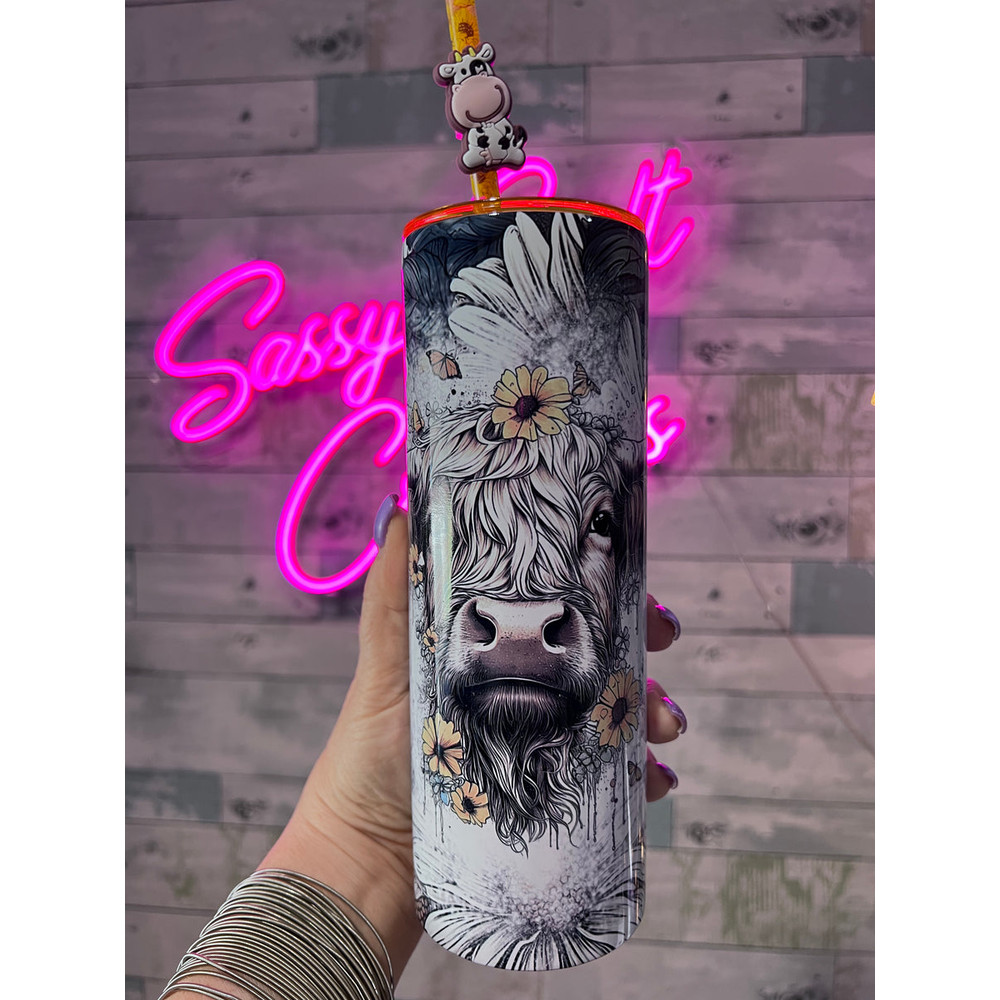 Highland Cow with Sunflowers & Butterflies Tumbler - Tumblers.jpg