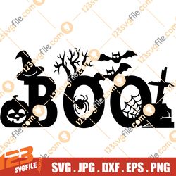 Cute BOO Halloween Scene svg cutting file - Boo halloween svg - 5 file formats included
