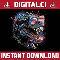 t rex dinosaur 4th of july american flag usa america funny png, patriotic t-rex american flag sublimation png design, di