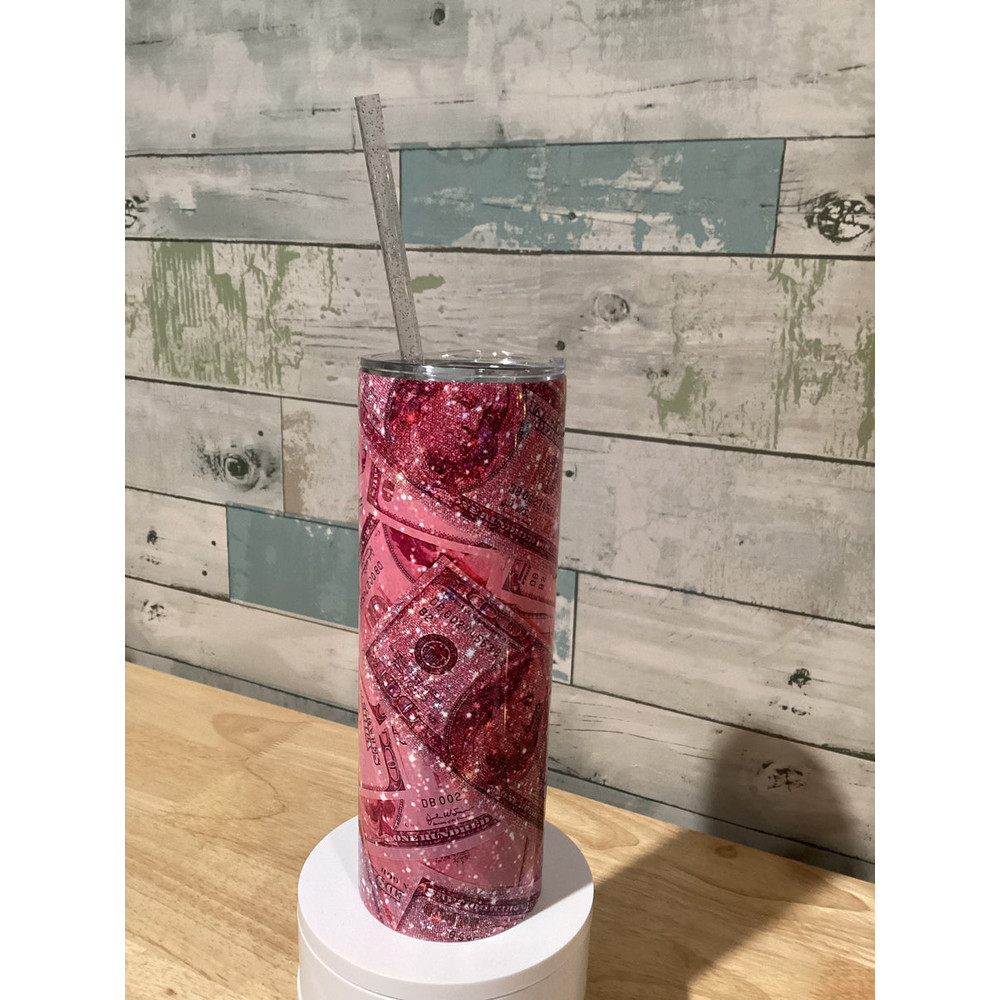 Pink Faux Glitter Money Tumbler - Tumblers.jpg