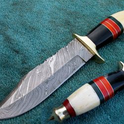 Fixed Blade Hunting Knife , Hand Made Damascus Steel Combat Hunting Knife