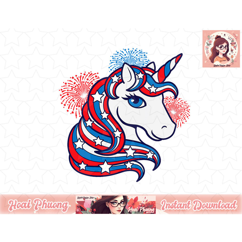 Patriotic unicorn 4th of July shirt for girls American flag png, instant download.jpg