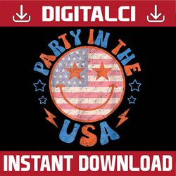 party in the usa smile happy face american flag 4th of july png, fourth of july png, 4th of july shirt design, retro sm