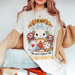 comfort colors cute white rabbit t-shirt, disney alice in wonderland cartoon shirt, mad tea party, white bunny, cheshire