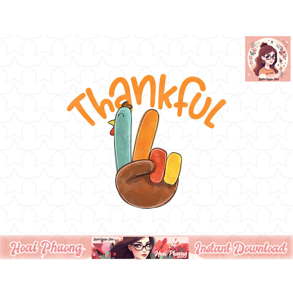 Peace Hand Sign Thankful Turkey Thanksgiving png, instant download.jpg