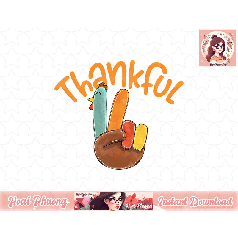 Peace Hand Sign Thankful Turkey Thanksgiving png, instant download.jpg