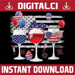 red white blue three wine glasses american flag 4th of july png, american flag png, american flag patriotic wine glasses