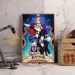 anime poster, black butler poster, wall art, wall decor, prints, home decor, dark secrets unveiled wall decor