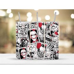 horror movie halloween tumbler, horror characters tumbler, halloween 20 oz skinny tumbler, scream tumbler, jackson ghost