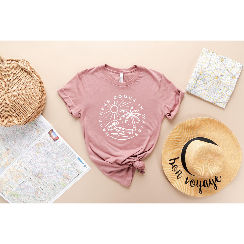 Happiness Comes in Waves Shirt, Ocean T-Shirt, Summer Vacation Tee, Summer Trip Shirt, Surf Lover Shirt, Wave Lover Shirt, Beach Vibes Shirt - 3.jpg
