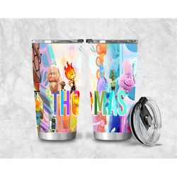 personalized disney elemental tumbler, ember wade clod grale, elemental movie tumbler, disney pixar cup, disneyland trip
