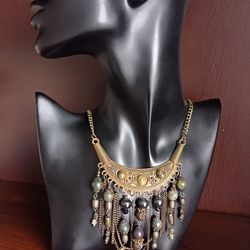 bronze pendant with natural stones, cool necklace