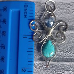 copper pendant -'lily'. gift for a girl.pendant with a stone.