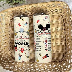 disney drinking around the world tumbler, mickey minnie drinks 20oz skinny tumbler, disney epcot world traveler, epcot f
