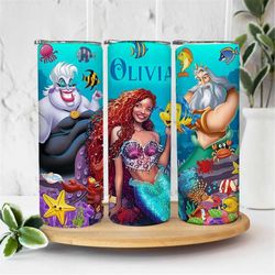 personalized disney little mermaid princess ariel tumbler, disney princess black queen girl trip 20oz skinny tumbler, di