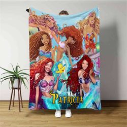 personalized the little mermaid blanket, custom afro ariel, disney princess black mermaid blanket, black girl magic, dis
