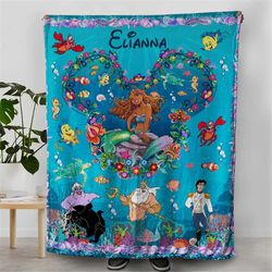 personalized the little mermaid shirt, custom name afro ariel shirt, disney princess black mermaid blanket, custom blank