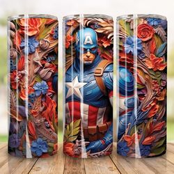 3d colorful captain america tumbler design png, 20 oz skinny tumbler design straight & tapered, 3d flower tumbler design