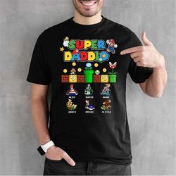 personalized super daddio shirt, funny father's day shirt, super mario family shirt, custom kids name dad, father's day