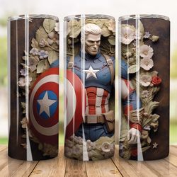 3d captain america tumbler sublimation design, 20 oz skinny tumbler design, 3d movie character tumbler design png, png c