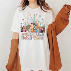 vintage where dreams come true disney princess castle shirt, disney balloons group matching, disney girl trip, disney pr