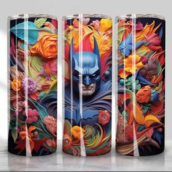 3d bat superhero tumbler sublimation design, 20 oz skinny tumbler design, 3d colorful movie character tumbler design png