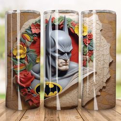 3d bat superhero tumbler sublimation design, 20 oz skinny tumbler design, 3d floral movie character tumbler design png,