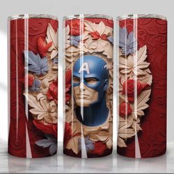 3d floral american hero tumbler sublimation design, 20 oz skinny tumbler design,3d movie character tumbler design png, i