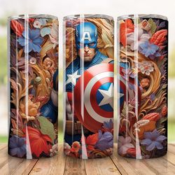 3d floral american superhero tumbler sublimation design, movie character 20 oz skinny tumbler design, tumbler wrap png,