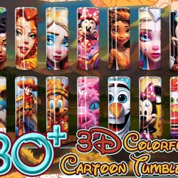 3d colorful cartoon characters for straight & tapered tumbler design bundle, 3d painting 20 oz skinny tumbler bundle, tu