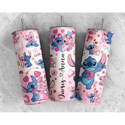personalized watercolor disney stitch angel couple tumbler, custom stitch 20oz skinny tumbler, disneyland vacation cups,