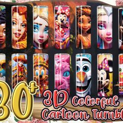3d colorful cartoon characters for straight & tapered tumbler design bundle, 3d painting 20 oz skinny tumbler bundle, tu