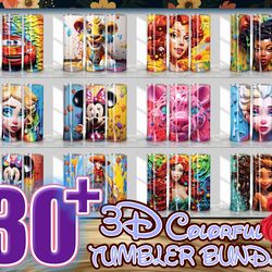 3d colorful cartoon characters for straight & tapered tumbler design bundle, 3d painting 20 oz skinny tumbler bundle, tu