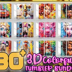 3d colorful cartoon characters for straight & tapered tumbler design bundle, 3d painting 20 oz skinny tumbler bundle, tu